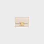 COMPACT WALLET WITH COIN TRIOMPHE IN SHINY CALFSKIN PALE BEIGE